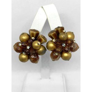 Vintage West Germany Clip Earrings Gold Taupe AB R